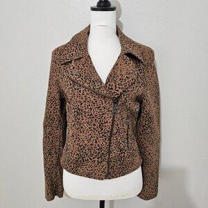 Vigoss Women's Brown & Black Chic Animal Print Moto Denim Jacket Size Small